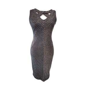 J. Taylor Size 4 Metallic Silver Chevron Sparkle Cutout Bodycon Cocktail Dress